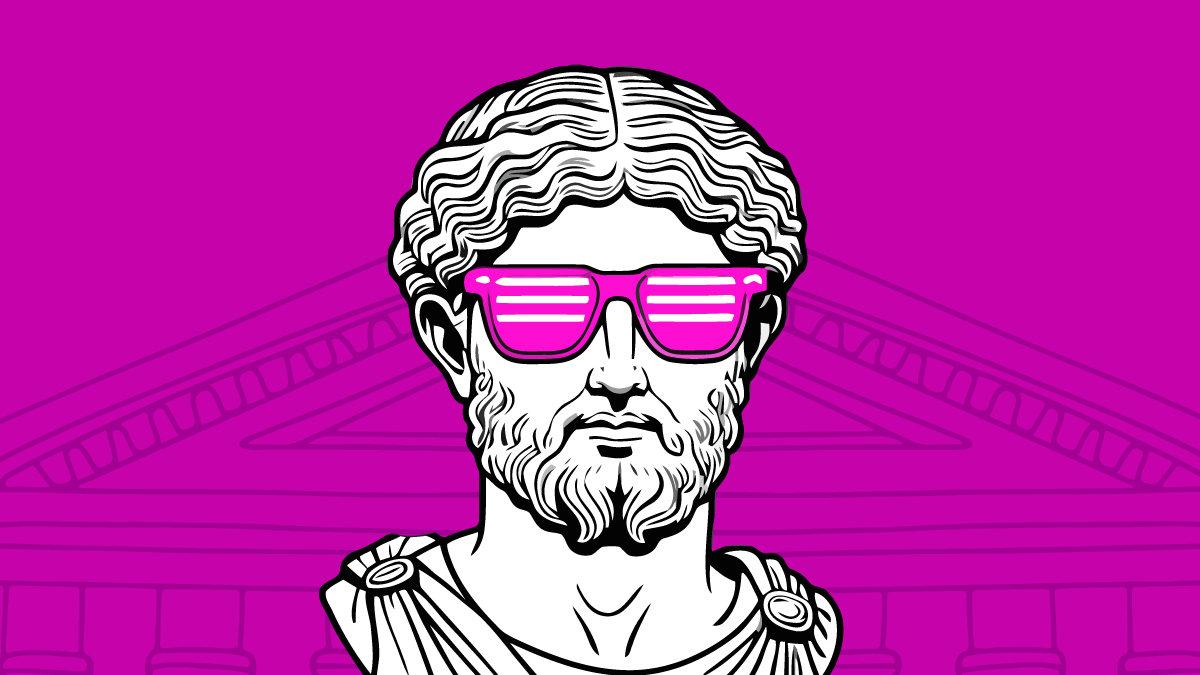 Line art illustrations of Dionysus blending ancient and contemporary motifs