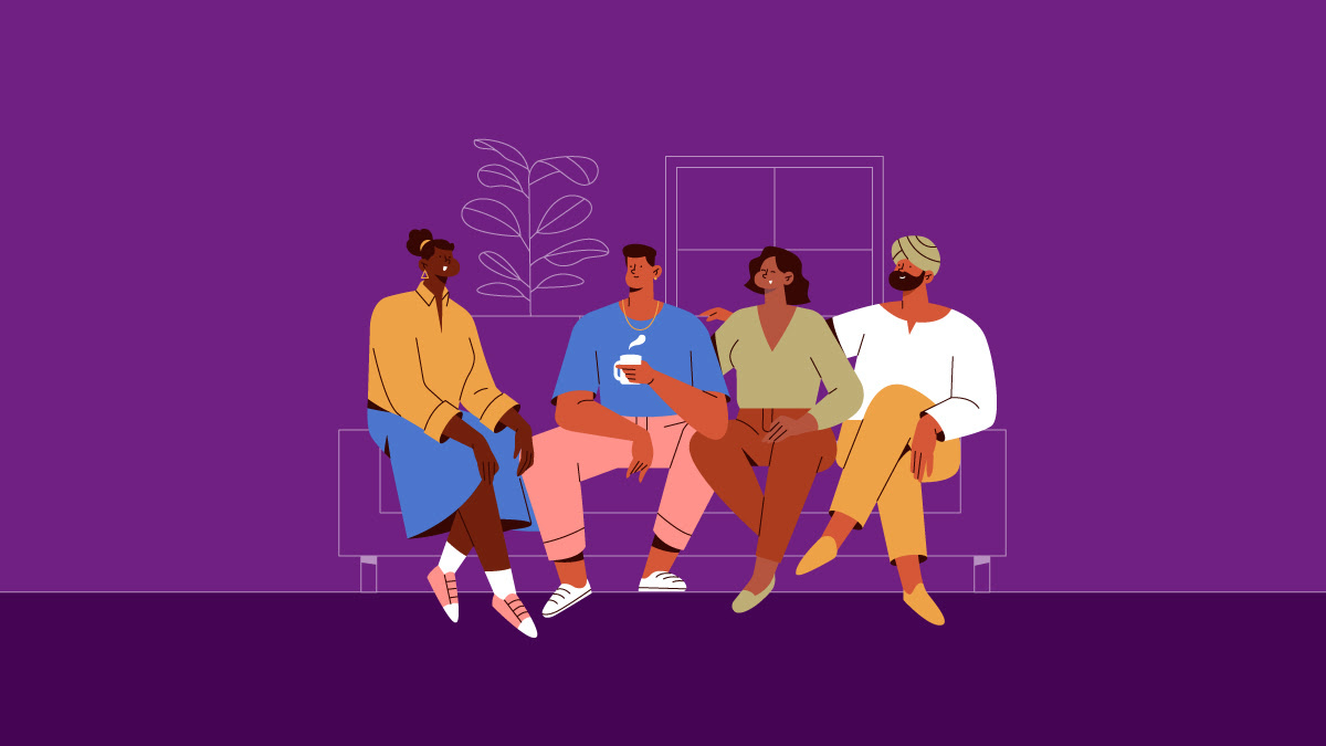 Illustration of people seated on a couch