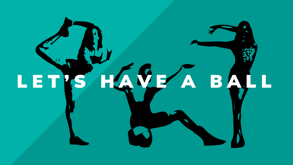 Silhouettes of ballroom performers and text 'Let's Have a Ball'