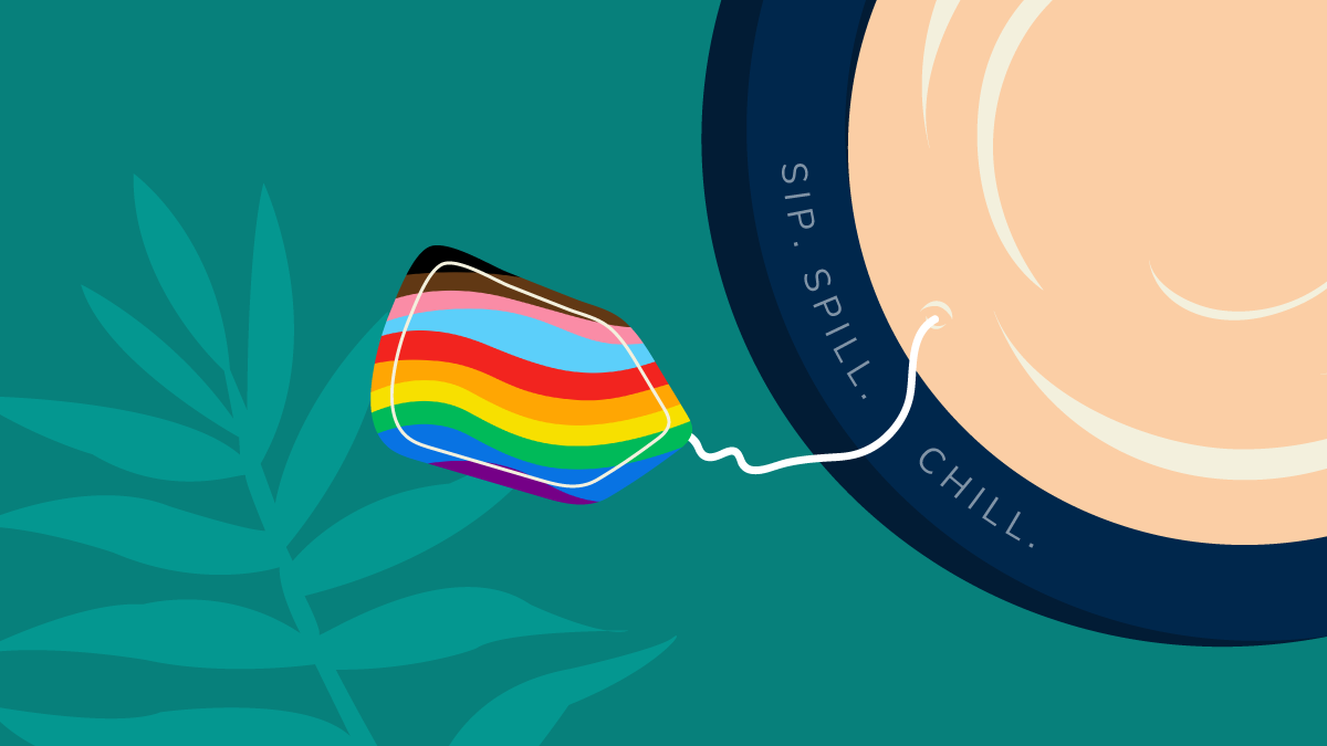 LGBTea promotional graphic with an illustrated cup of tea