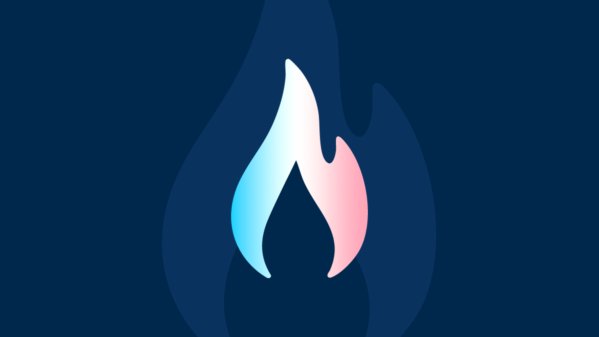 Illustrated flame set in a blue-white-pink color gradient