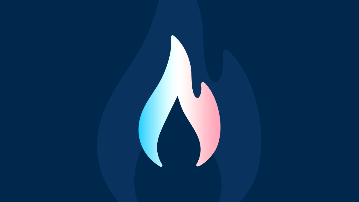 A single flame with a trans pride gradient fill