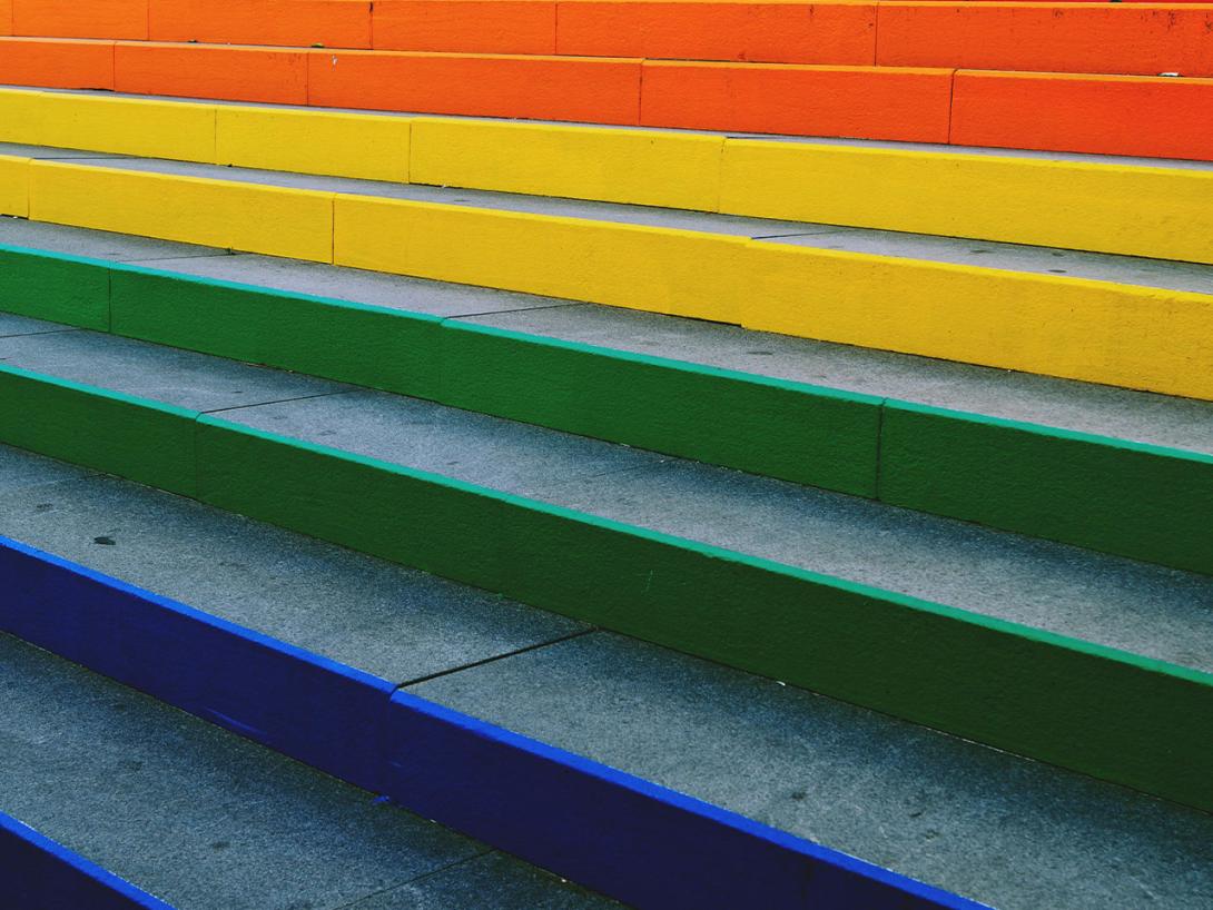 Rainbow painted steps