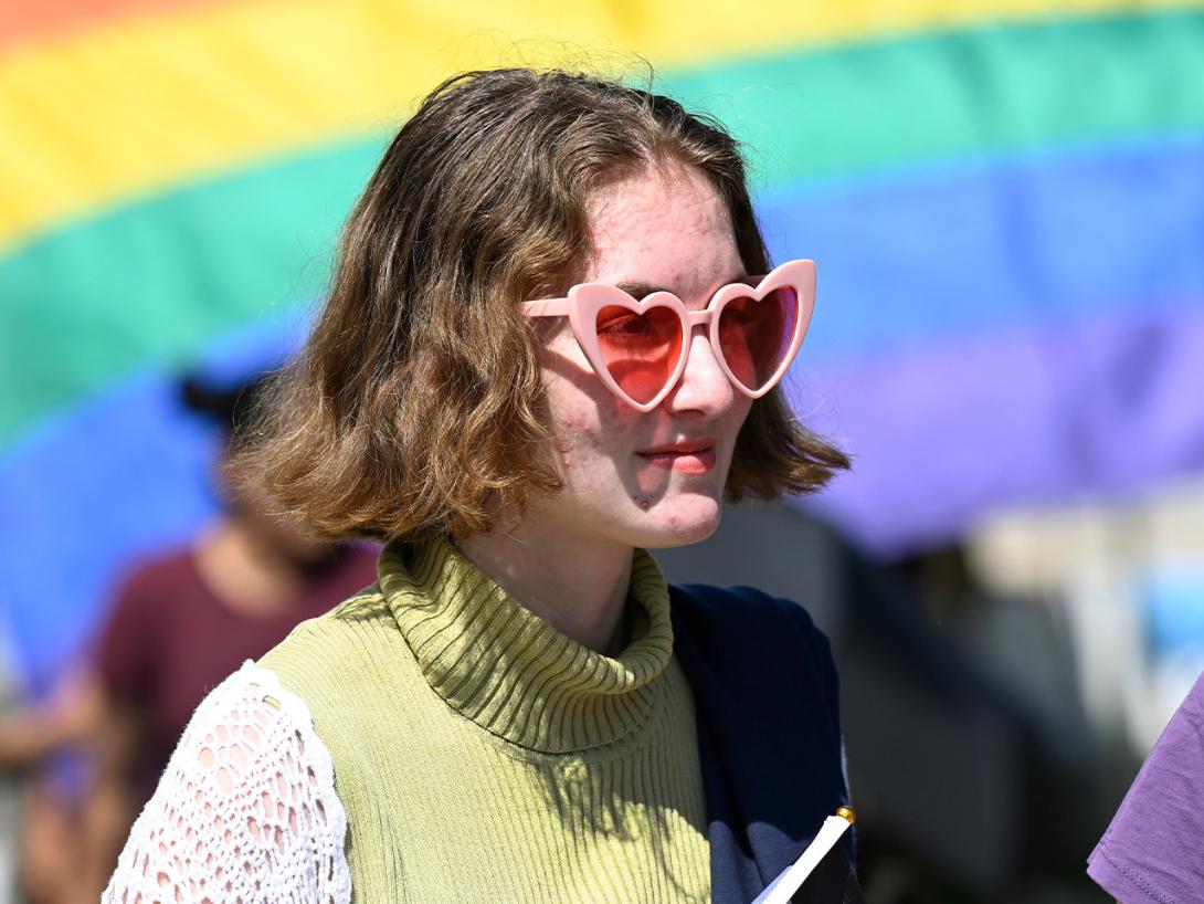 Students celebrating Pride Outside